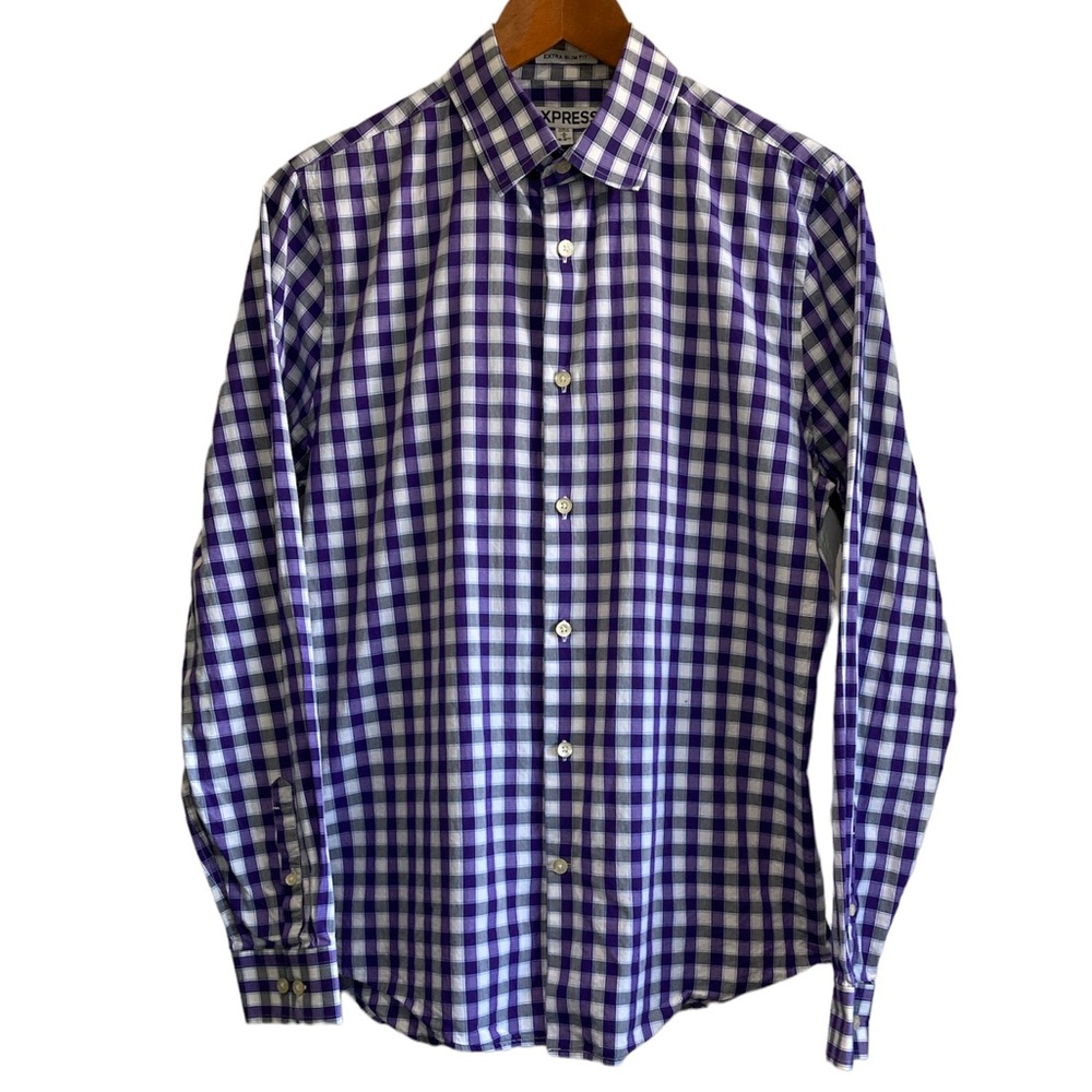Express Extra Slim Fit Plaid Shirt Purple White Medium Men’s